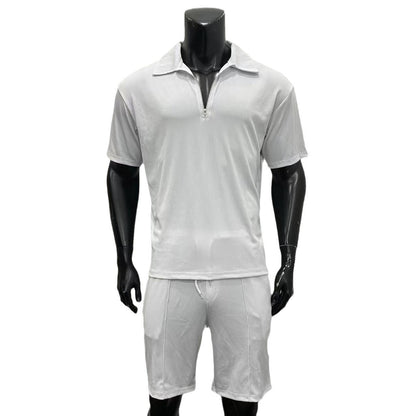 Summer Fashion Mens Clothing Men's Suits New Zipper Polo Casual Short Sleeve Drawstring Shorts Men's Set – travel - inspired 0 by Aroundtheworldinarush