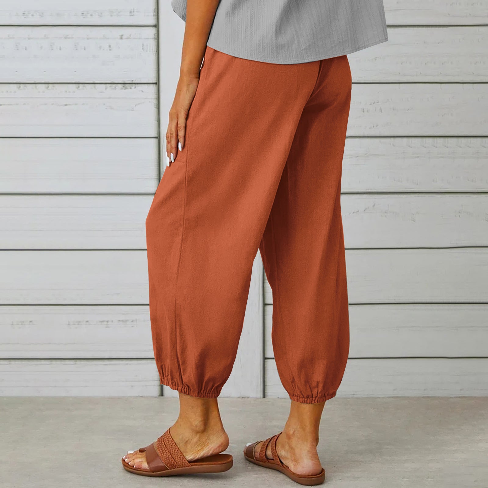 Women Drawstring Tie Pants Spring Summer Cotton And Linen Trousers With Pockets Button – travel - inspired 4 by Aroundtheworldinarush