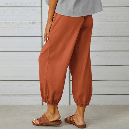 Women Drawstring Tie Pants Spring Summer Cotton And Linen Trousers With Pockets Button – travel - inspired 4 by Aroundtheworldinarush