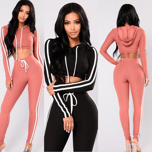 Women Ladies Tracksuit Crop Top Hoodies Sweatshirt Pants Sets Slim Wear Casual Suit – travel - inspired 0 by Aroundtheworldinarush