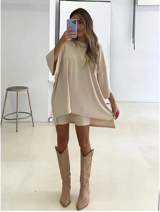 Women's Clothing Fashion Solid Color Loose T-shirt Tight Shorts Women – travel - inspired 0 by Aroundtheworldinarush