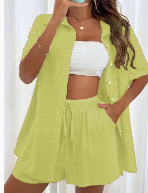 Women's Fashion Shorts Two Pieces Solid Color Shirt Suit – travel - inspired 0 by Aroundtheworldinarush
