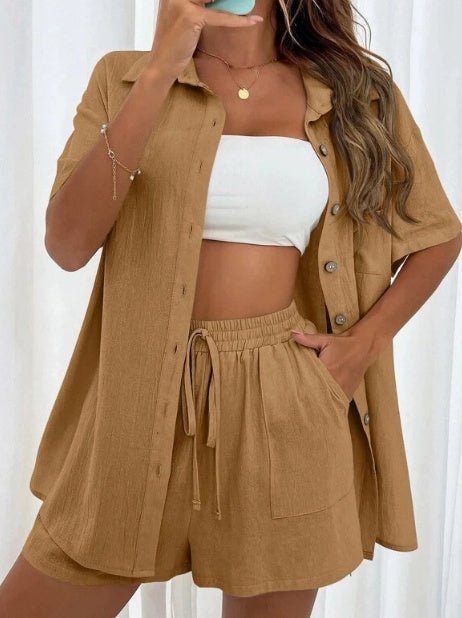 Women's Fashion Shorts Two Pieces Solid Color Shirt Suit – travel - inspired 0 by Aroundtheworldinarush