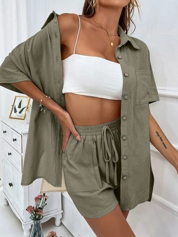 Women's Fashion Shorts Two Pieces Solid Color Shirt Suit – travel - inspired 0 by Aroundtheworldinarush
