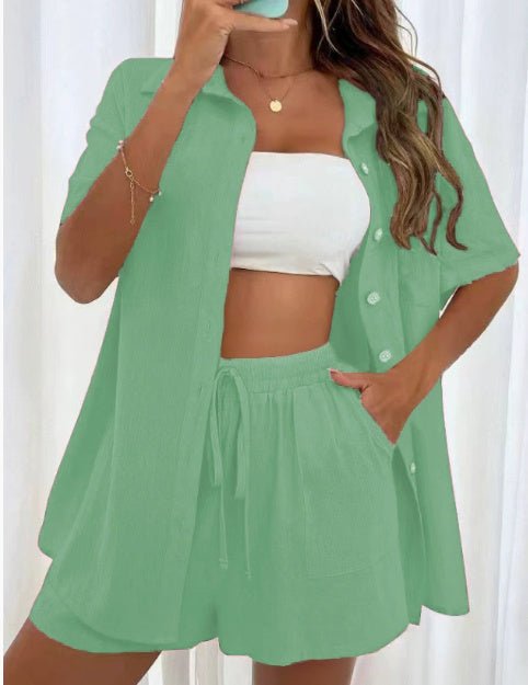 Women's Fashion Shorts Two Pieces Solid Color Shirt Suit – travel - inspired 0 by Aroundtheworldinarush