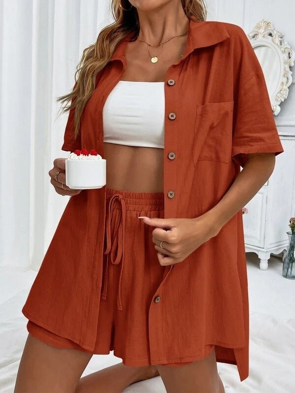 Women's Fashion Shorts Two Pieces Solid Color Shirt Suit – travel - inspired 0 by Aroundtheworldinarush