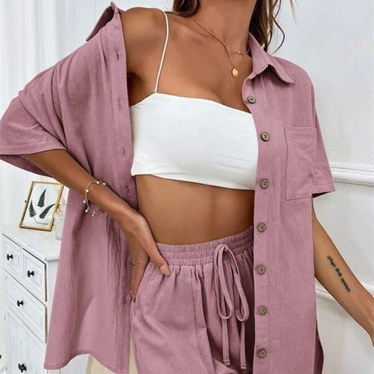 Women's Fashion Shorts Two Pieces Solid Color Shirt Suit – travel - inspired 0 by Aroundtheworldinarush