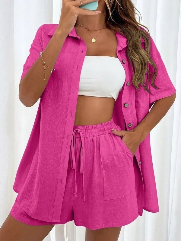 Women's Fashion Shorts Two Pieces Solid Color Shirt Suit – travel - inspired 0 by Aroundtheworldinarush