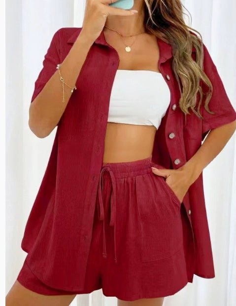 Women's Fashion Shorts Two Pieces Solid Color Shirt Suit – travel - inspired 0 by Aroundtheworldinarush