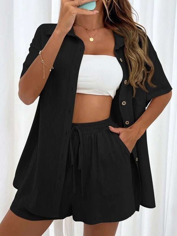 Women's Fashion Shorts Two Pieces Solid Color Shirt Suit – travel - inspired 0 by Aroundtheworldinarush