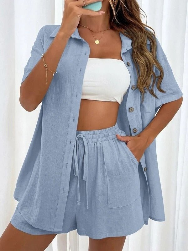 Women's Fashion Shorts Two Pieces Solid Color Shirt Suit – travel - inspired 0 by Aroundtheworldinarush