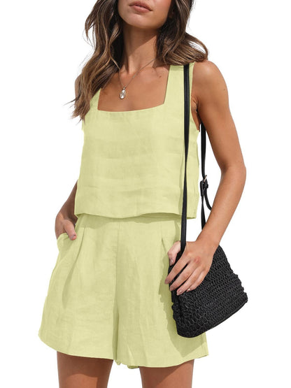 Women's Suit 2 Piece Outfits Square Neck Tops Shorts Sets Lounge Clothes Beach Summer Casual Outfits – travel - inspired 4 by Aroundtheworldinarush