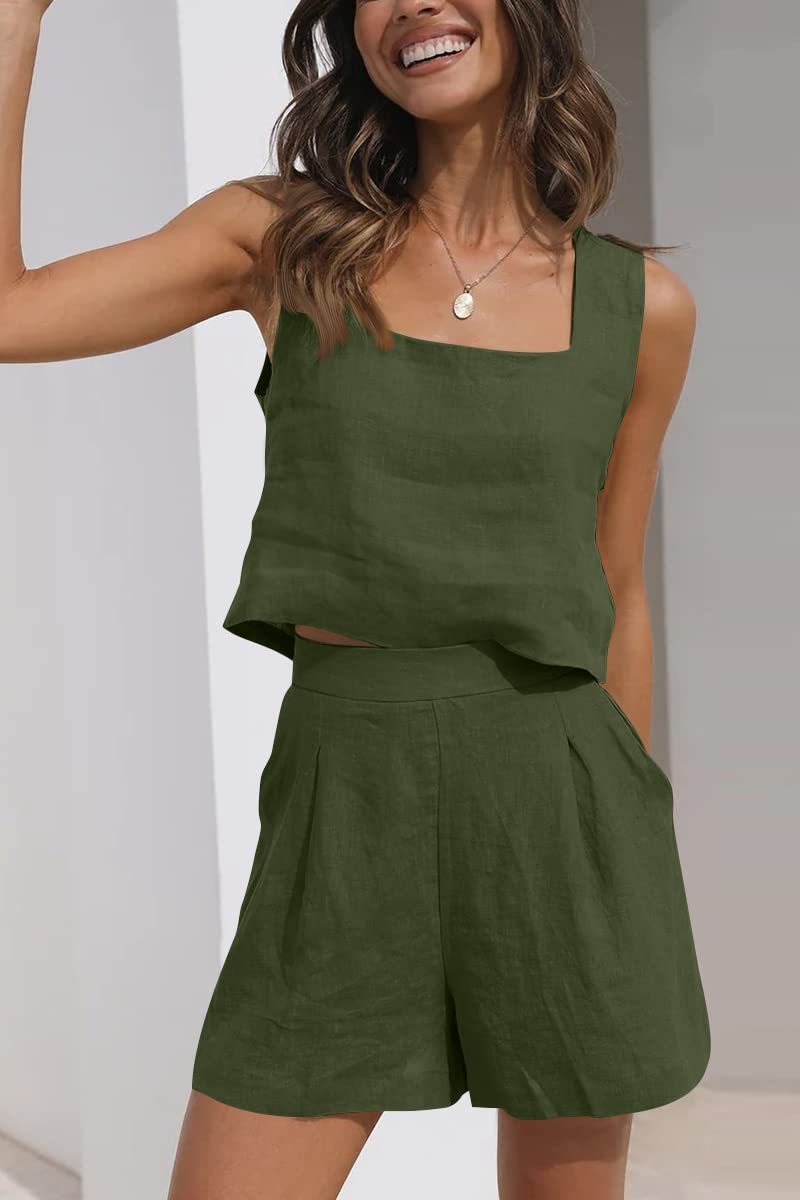 Women's Suit 2 Piece Outfits Square Neck Tops Shorts Sets Lounge Clothes Beach Summer Casual Outfits – travel - inspired 4 by Aroundtheworldinarush