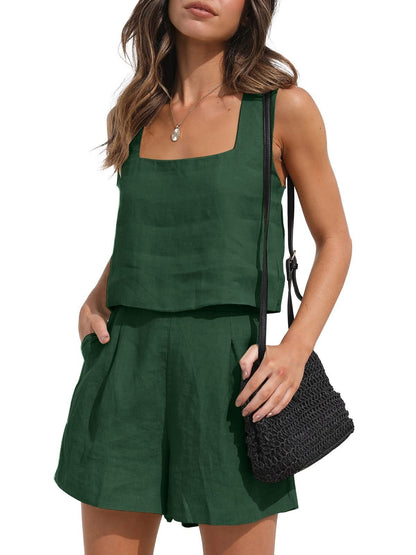 Women's Suit 2 Piece Outfits Square Neck Tops Shorts Sets Lounge Clothes Beach Summer Casual Outfits – travel - inspired 4 by Aroundtheworldinarush