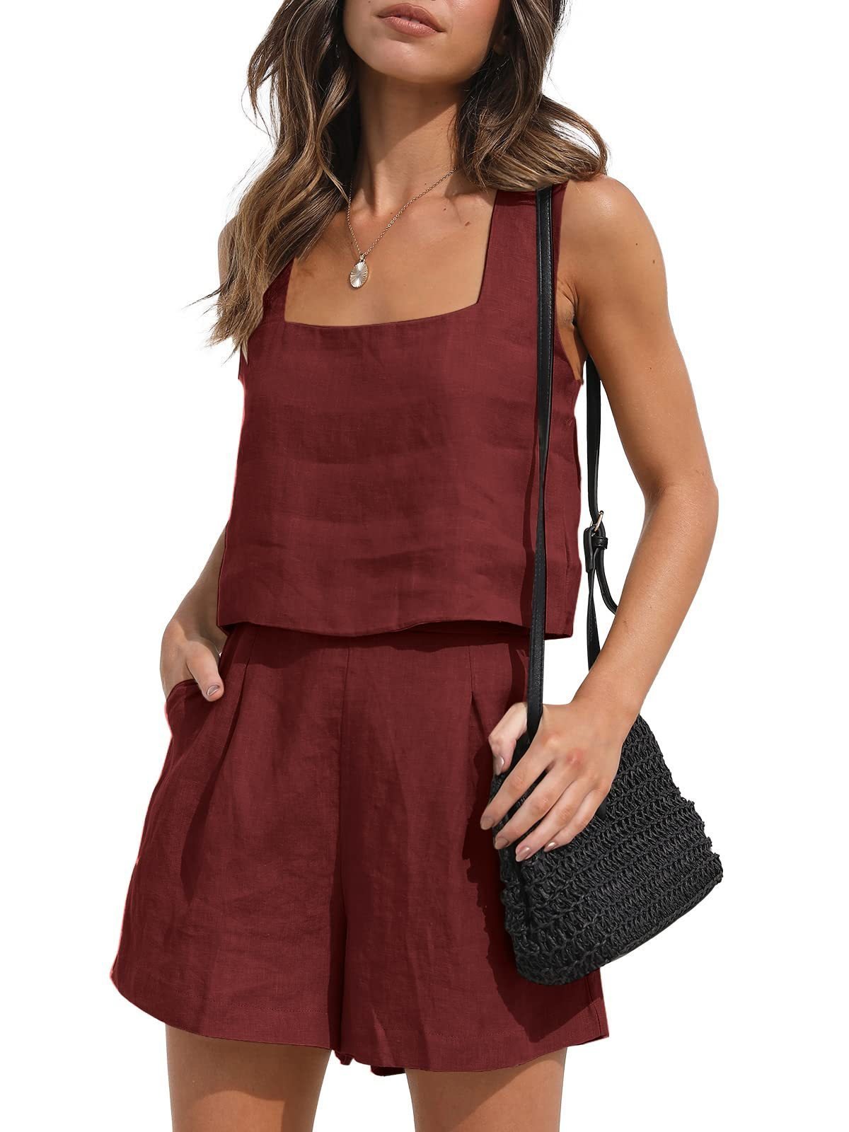 Women's Suit 2 Piece Outfits Square Neck Tops Shorts Sets Lounge Clothes Beach Summer Casual Outfits – travel - inspired 4 by Aroundtheworldinarush