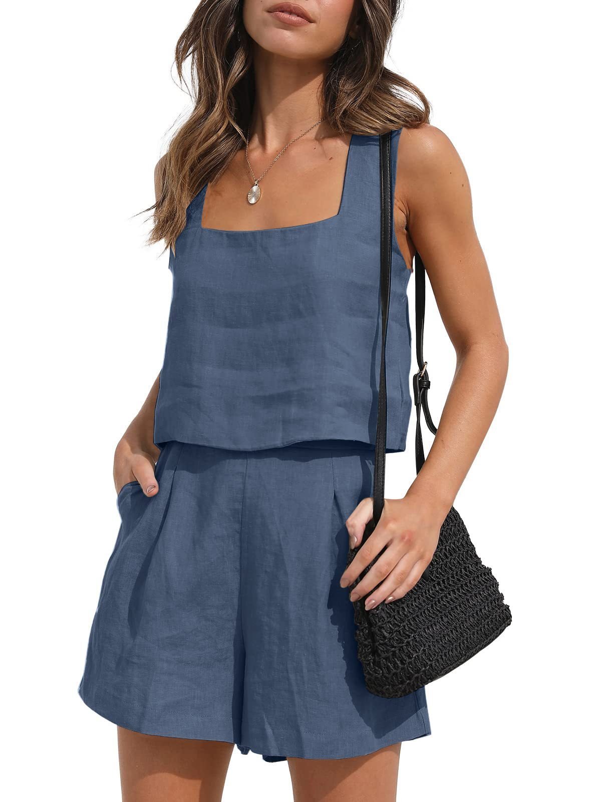 Women's Suit 2 Piece Outfits Square Neck Tops Shorts Sets Lounge Clothes Beach Summer Casual Outfits – travel - inspired 4 by Aroundtheworldinarush