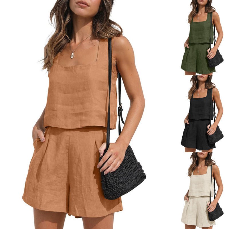 Women's Suit 2 Piece Outfits Square Neck Tops Shorts Sets Lounge Clothes Beach Summer Casual Outfits – travel - inspired 4 by Aroundtheworldinarush