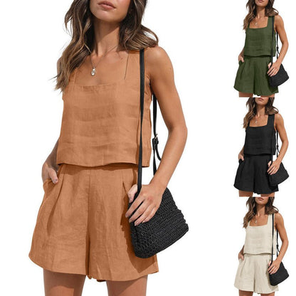 Women's Suit 2 Piece Outfits Square Neck Tops Shorts Sets Lounge Clothes Beach Summer Casual Outfits – travel - inspired 4 by Aroundtheworldinarush