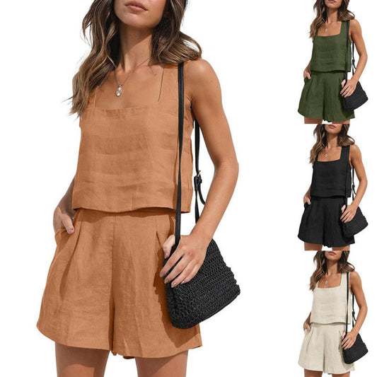 Women's Suit 2 Piece Outfits Square Neck Tops Shorts Sets Lounge Clothes Beach Summer Casual Outfits – travel - inspired 4 by Aroundtheworldinarush