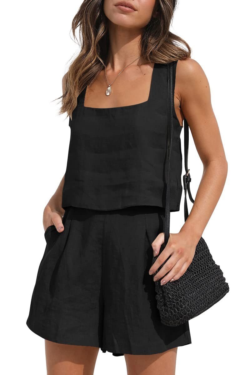 Women's Suit 2 Piece Outfits Square Neck Tops Shorts Sets Lounge Clothes Beach Summer Casual Outfits – travel - inspired 4 by Aroundtheworldinarush