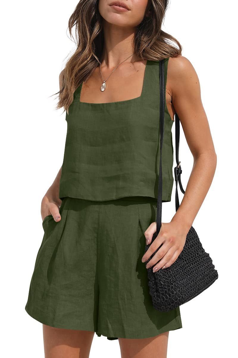 Women's Suit 2 Piece Outfits Square Neck Tops Shorts Sets Lounge Clothes Beach Summer Casual Outfits – travel - inspired 4 by Aroundtheworldinarush